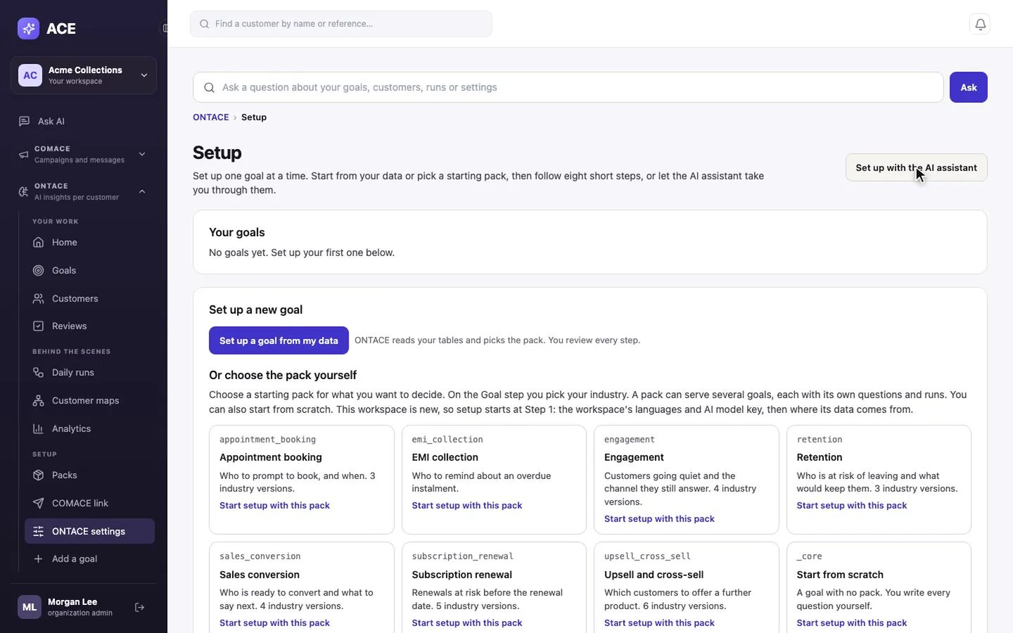 ONTACE setup: starting packs for common decisions